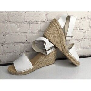 NWOB Neiman Marcus Leather Ankle Strap Wedge Sandals Women Size 9B White